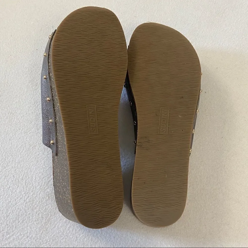 Sudini Pavia Metallic Leather Wedge Slides